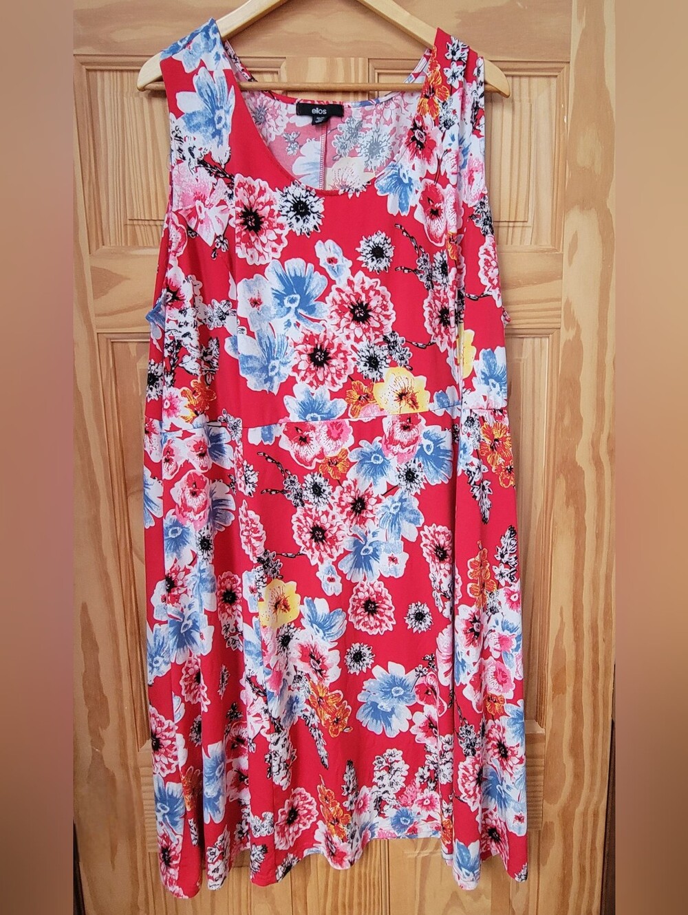 ellos Coral Red Floral Midi Dress - Size 3X